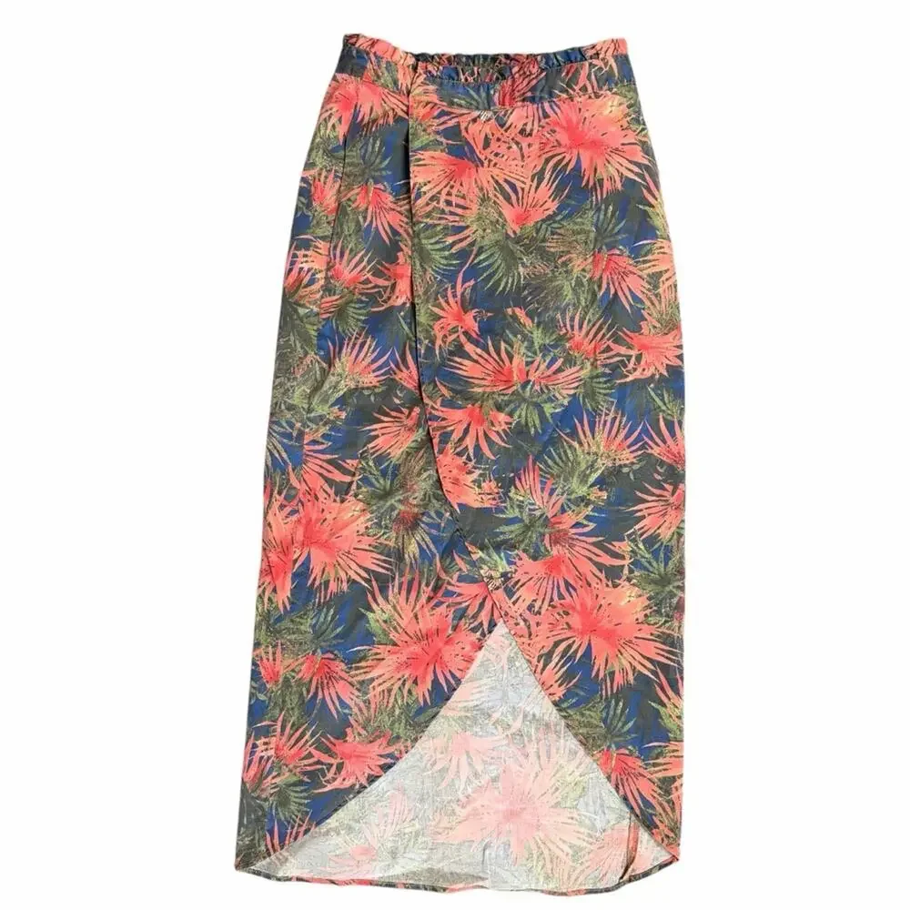 Kut From the Kloth Tropical Print Large Slit Midi Skirt Size Medium